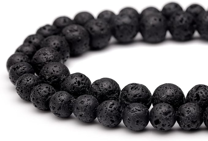 Youngbling Natural Gemstone Beads for Jewelry Making,10mm Black Lava Polished Round Smooth Stone Beads for Bracelet Necklace 15 Inch