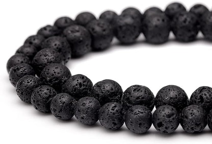 Youngbling Natural Gemstone Beads for Jewelry Making,10mm Black Lava Polished Round Smooth Stone Beads for Bracelet Necklace 15 Inch