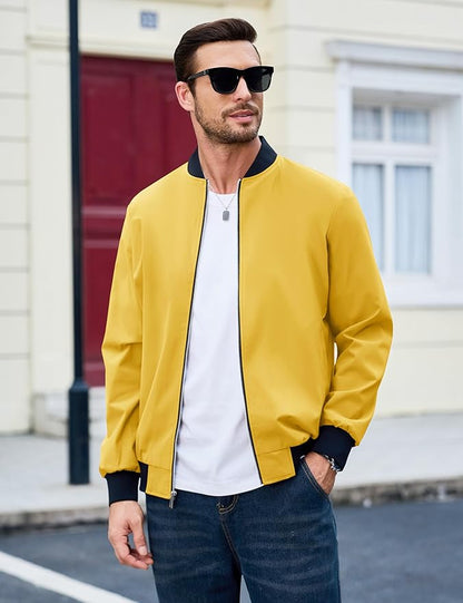 MAGCOMSEN Men's Bomber Jacket Lightweight Casual Zip Up Windbreaker Spring Fall Golf Coat with Pockets