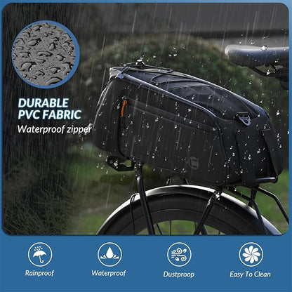 WOTOW Rear Bike Rack Bag - 8L Waterproof Bicycle Trunk Bag with Water Bottle Holder, Reflective Panniers Bike Bags for Bicycles Saddle Back Seat Storage Cargo Luggage Pouch Shoulder Bag Women Men