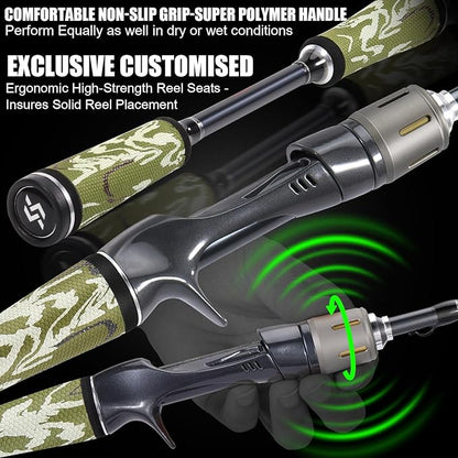 Sougayilang Baitcaster Combo, 30Ton+24Ton Graphite 2-Piece Blanks Casting Fishing Rod,SuperPolymer Handle,“S” Style Hook Keeper with Camo Baitcasting Reel