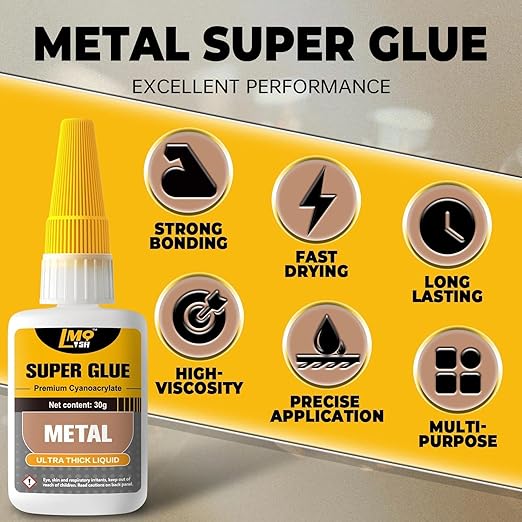 Liquid Super Glue for Metal, 30g Clear Instant Thick CA Glue for Stainless Steel Aluminum DIY Crafts and Repairs, Fast Drying High Strength All Purpose Permanent Professional Cyanoacrylate Adhesives