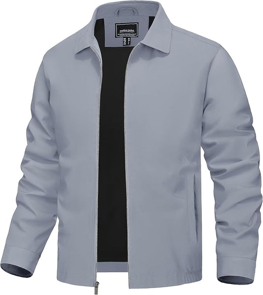 TACVASEN Mens Lightweight Windbreaker Full Zip Up Laydown Collar Jackets Light Casual Coat with Zip Pockets