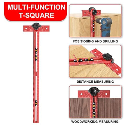 29 Inch Woodworking T Square Ruler, Precision Drilling Positioning Measuring Tools, Adjustable Aluminum Alloy Sliding T-Square Ruler with Angle Adjustment for Carpenter Work and Architec