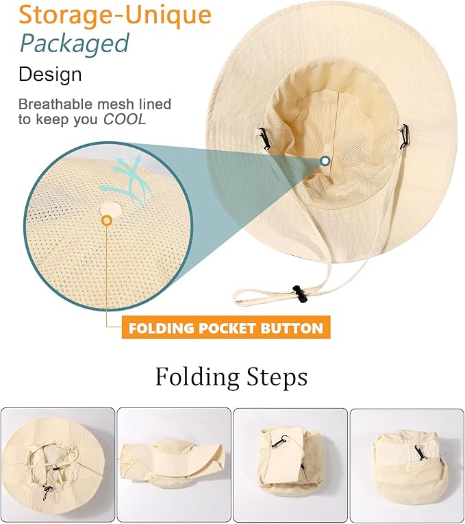 Water-Resistant Sun UPF 50+ Bucket Hat Protection Packable Brimmed Boonie for Women Men Summer Lightweight Hiking Outdoor Cap