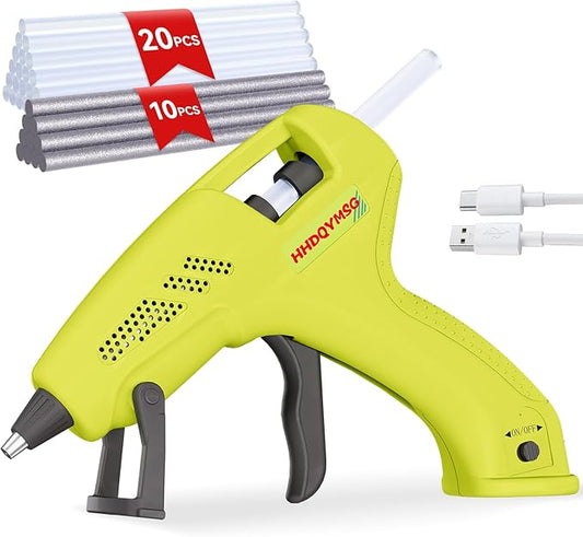 Cordless Hot Glue Gun, 20W Hot Glue Gun with 30PCS Premium Glue Sticks & 1m USB-C Cable, 2000mAh Built-in Battery Suitable for School Craft, Home Repair, DIY (Green-2000mAh)