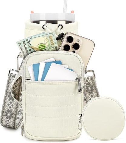 Water Bottle Carrier Bag with Strap, Sling Bag for Walking, Hiking, Cycling, Black, 40 Ounces