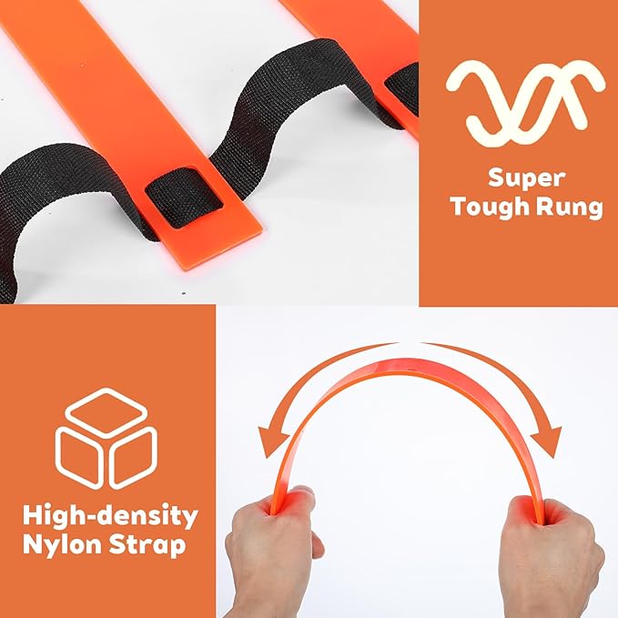 Pro Agility Ladder Soccer Kick Trainer Set 20ft 12 Rung 10 Cones and 4 Stakes Speed Agility Football Training Equipment with Carrying Bag ﻿