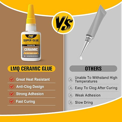 Ceramic Super Glue Liquid, Clear Instant Cyanoacrylate Adhesives for Ceramic Repair Food Safe, All Purpose CA Glue for Shoe Plastic Leather Glass Model Metal Wood Pottery Porcelain Mugs Clay Dishes