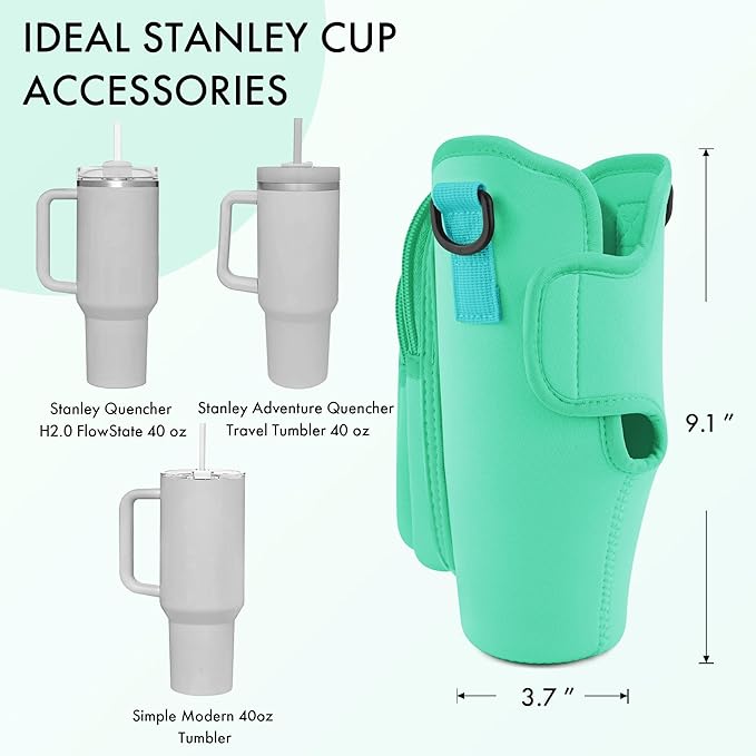 Water Bottle Carrier Bag with Phone Pocket for Stanley Cup 40/30 oz, Water Bottle Holder with Adjustable Strap& Straw Cover, Stanley Cup Accessories