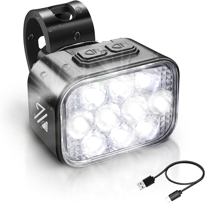 BUCKLOS Bike Lights Front and Back for Night Riding, 10 LED Ultra Bright 8+9 Modes USB Rechargeable Bicycle Headlight and Tail, IPX6 Waterproof 1100mAh Bikes Light Set, 35 Hrs Long Battery Powered
