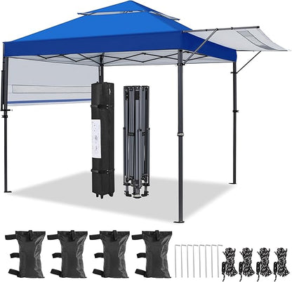 Yaheetech 10x17ft Pop Up Canopy with Awnings, Outdoor Canopy Tent, Heavy Duty Instant Beach Sun Shelter with Adjustable Dual Half Awnings & Wheeled Carry Bag, 4 Sandbags, One-Handed Set-up, Blue
