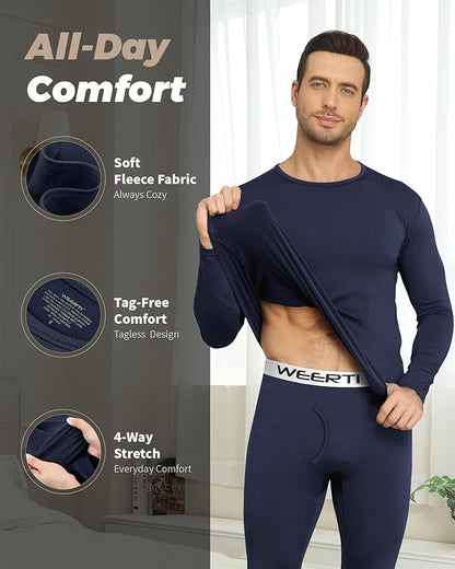 WEERTI Thermal Underwear for Men Long Johns with Fleece Lined Base Layer Men Cold Weather Top Bottom