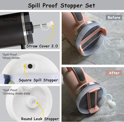 Stanley Cup Accessories Set,Including 2 Pcs 0.4in Straw Cover, 1 Silicone Spill-Proof Stopper Set of 3, 1 Cute Rose Handle Charm, 1 Silicone Boot Fits Stanley 40&30 Oz Tumbler (Black 2.0)