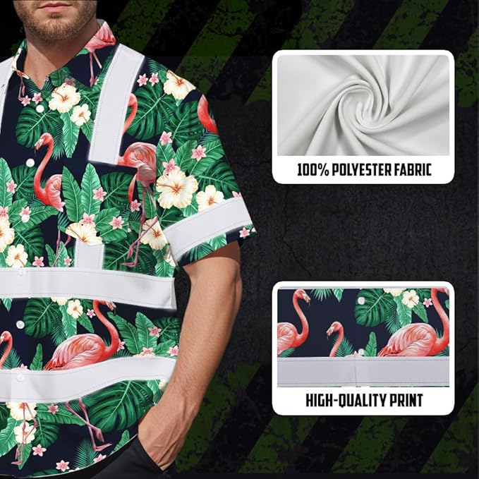 High Visibility Hawaiian Shirt for Men Tropical Shirts Custom Name Floral Outfit Reflective Safety Workwear