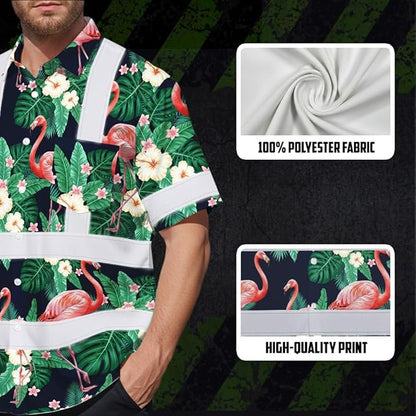 High Visibility Hawaiian Shirt for Men Tropical Shirts Custom Name Floral Outfit Reflective Safety Workwear