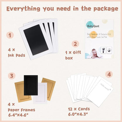 Inkless Baby Hand and Footprint Kit,Clean-Touch Ink Pad Kit,Safe No Mess Printing Infant Hand Foot Stamp,4 Pack Newborn Inkless Print Pads Best Keepsake or Gifts for Family