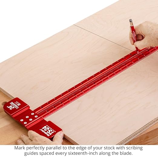 Woodpeckers T Square, 600 MM, Precision Woodworking T-Square Ruler, Built-in Edge Support, Scribing & Shelf Pin Guides, Rack-It Mount, Made in USA
