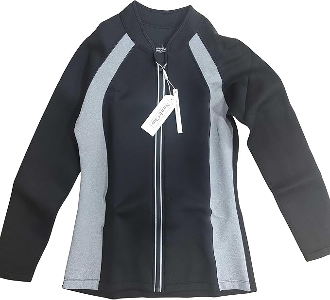 NonEcho Women Sauna Suit Waist Trainer Jacket Hot Sweat Top Neoprene Body Shaper Workout Suit Running Cycling Jersey Black