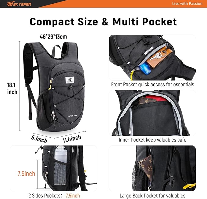 SKYSPER 15L/20L Foldable Hiking Backpack Lightweight Packable Travel Daypack with Chest Strap Small Folding Pack for Walking