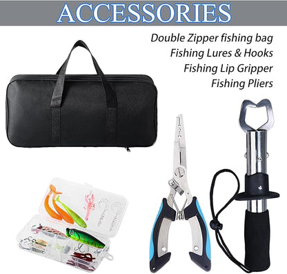 Fishing Pole, Telescopic Fishing Rod and Reel Combo, 13+1BB Pre-Loaded Spinning Reel Combo with Fishing Pliers and Lip Gripper, 6.9FT Fishing Rod Combo