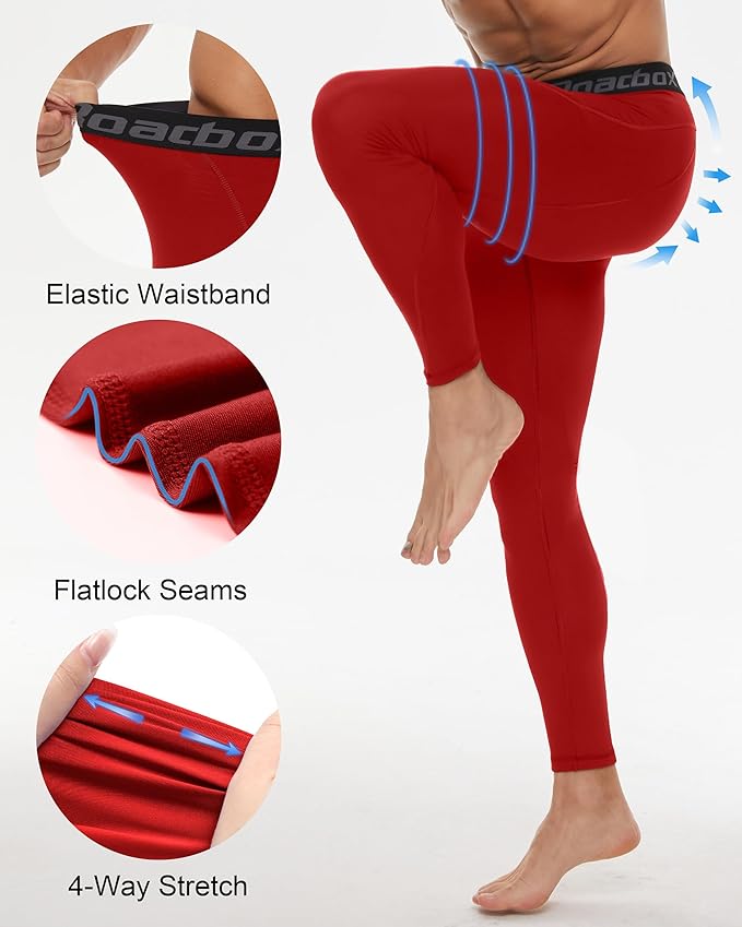 Roadbox 2 Pack Men's Compression Pants, Quick Dry Running Tights Workout Leggings, Athletic Base Layer for Gym Football Yoga