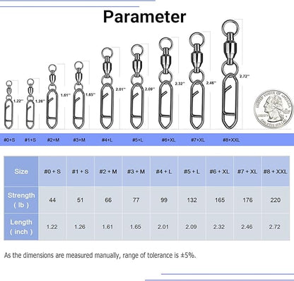 Atibin Snap Connector Fishing Swivels Stainless Bearing Ball Snap Swivels Steel Quick Change Fishing Clips Swivel Black Nickel