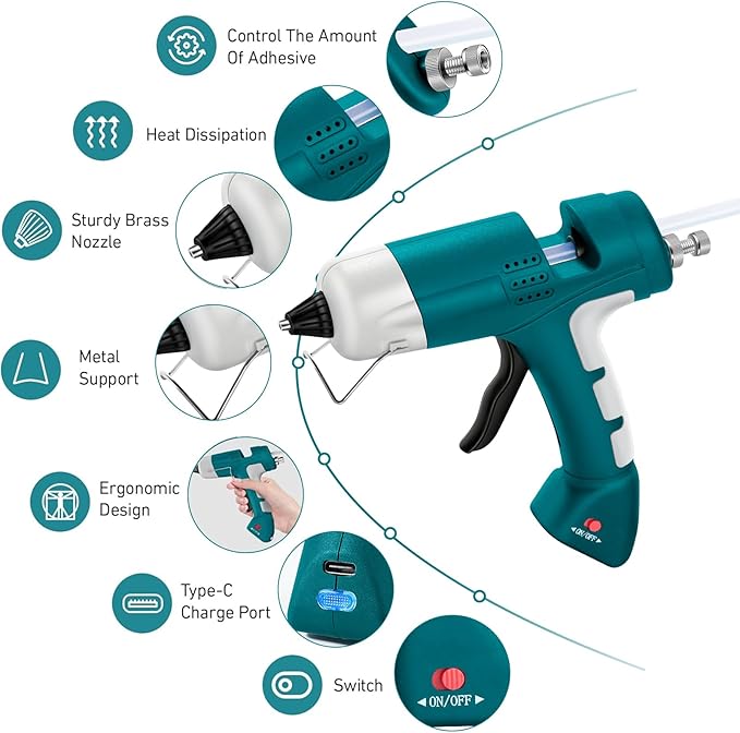 Cordless Hot Glue Gun,20W Hot Glue Gun with 30 Glue Sticks & 2600mAh Type-C Rechargeable,90S Fast Heating Cordless Mini Glue Gun for Crafts,School DIY,Arts,Home Repair