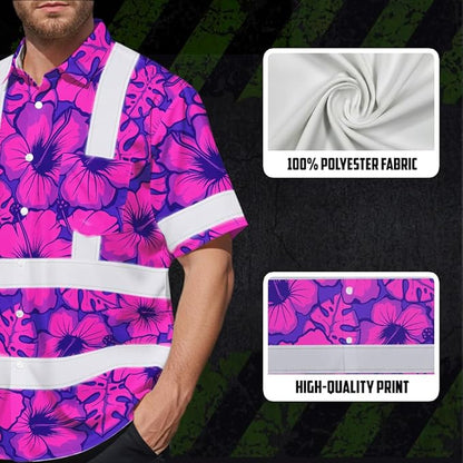 High Visibility Hawaiian Shirt for Men Tropical Shirts Custom Name Floral Outfit Reflective Safety Workwear