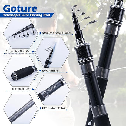 Goture Fishing Rod and Reel Combo,Fishing Pole,Telescopic Fishing Rod Kit with Spinning Reel, Telescopic Fishing Pole with Carrier Bag for Freshwater Saltwater for Men Women
