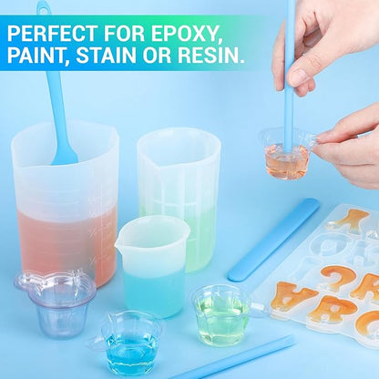 Gartful 6PCS Silicone Stir Sticks Kits, 2pcs Spatula Scraper, 2pieces Large Silicone Sticks, 2pack Pointed Stir Rods, Reusable DIY Craft Tool for Mixing Resin, Paint, Liquid, Blue