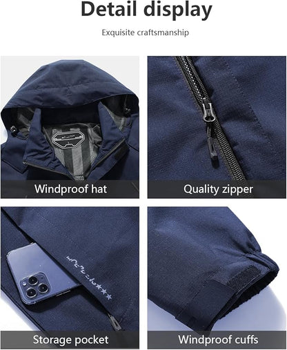 Outdoor Men's Waterproof Raincoat Windbreaker Lightweight Rain Jacket with Detachable Hood