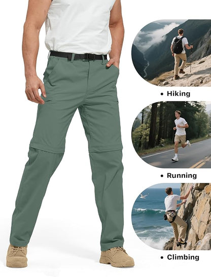 FREE SOLDIER Men's Outdoor Convertible Hiking Pants with Belt Lightweight Quick Dry Tactical Cargo Pants Nylon Spandex
