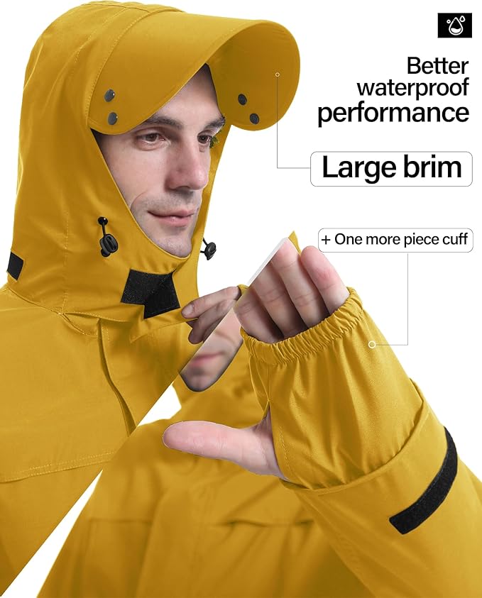 iCreek Rain Suit Waterproof Jacket with Pants 2 Pieces Breathable Lightweight Packable Raincoat with Hooded Rain Gear Unisex
