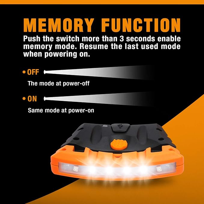 EverBrite 2-Pack Rechargeable Hat Light, Waterproof Clip on Cap Light with Memory Function, Red Light, Pivoting Head, IPX4 Water Resistant