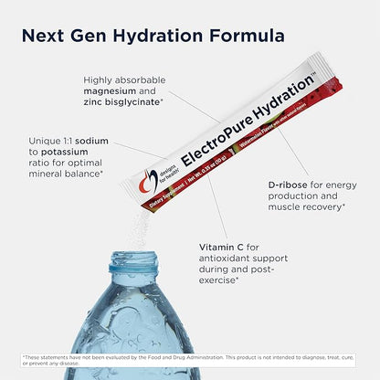 Designs for Health ElectroPure Hydration Packets, Watermelon Flavor - Electrolytes Powder with Vitamin C, Magnesium, Zinc, and Potassium - with Stevia and Monk Fruit Sweetener (14 Stick Packets)