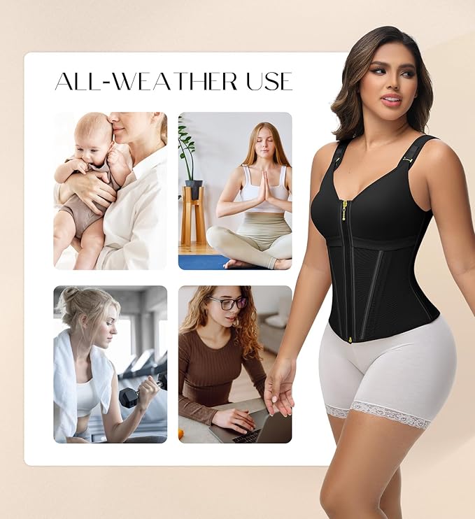 SHAPSHE Waist Trainer Corset for Women Tummy Control Sport Workout Body Shaper Vest for Women Postpartum Gym Zipper and Hooks