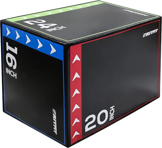 RitFit 3 in 1 Extra Firm Soft Plyo Box Foam Plyometric Box-30”x24”x20”-20"x18"x16" Heavy Duty High Density Foam Jumping Box 3 Sizes with PVC Cover,Platform for Home Gym Fitness, 440lb Weight Capacity