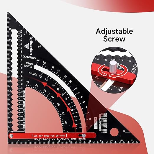 12 Inch Aluminum Carpenter Square, Woodworking Adjustable Rafter Framing Square, Measuring Angle Large Triangle Ruler Layout Tool, Multifunctional Carpentry Square, Gift for Carpenters