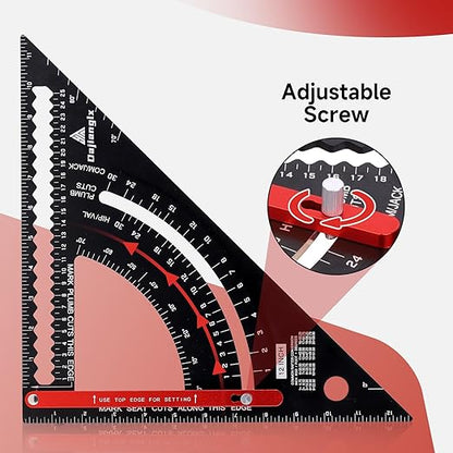 12 Inch Aluminum Carpenter Square, Woodworking Adjustable Rafter Framing Square, Measuring Angle Large Triangle Ruler Layout Tool, Multifunctional Carpentry Square, Gift for Carpenters
