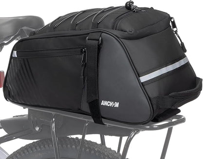 Rear Bike Rack Bag, 13L PVC Water Resistant Bicycle Bag for Road and Mountain Bikes, Commuter Bag for Grocery Shopping and Cycling, Black