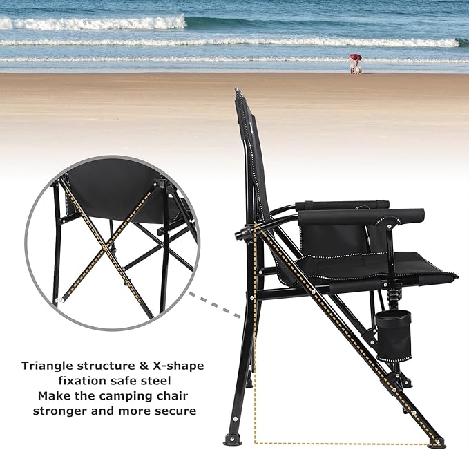 XGEAR Camping Chair with Padded Hard Armrest, Sturdy Folding Camp Chair with Cup Holder, Storage Pockets Carry Bag Included, Support to 400 lbs