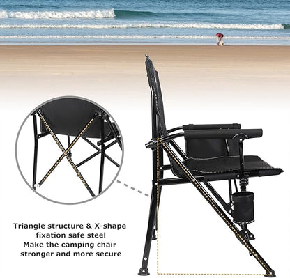 XGEAR Camping Chair with Padded Hard Armrest, Sturdy Folding Camp Chair with Cup Holder, Storage Pockets Carry Bag Included, Support to 400 lbs
