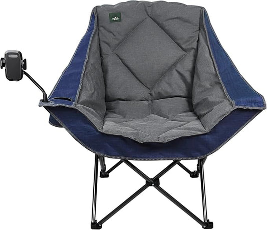 Northroad Oversized Foldable Camping Chair with Cell Phone Holder,Outdoor Padded Lawn Chair w/Cup Holder,Carry Bag for Beach, Hiking, and Picnics,Heavy-Duty 300-lbs Capacity, Blue
