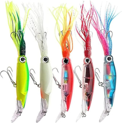 Squid Fishing Lures Large Simulation Luminous Artificial Lures Baits with 3D Holographic Eyes & Treble Hook, Built in Lead Blocks, Lifelike Plastic Fishing Soft Lures for Saltwater Fishing
