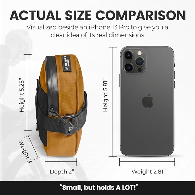 ALMSTHRE Signature Bike Saddle Bag – Electric Yellow | 0.5L Bike Seat Bag (3" x 5.25" x 2") | Water-Resistant Ripstop, Waterproof Zipper, Internal Pocket | Durable Under Seat Storage