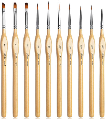 Golden Maple Miniature Paint Brushes 10pcs Detail Paint Brushes Flat Angle Filbert Fine Detail Brush Set for Acrylic, Watercolor, Miniature Models