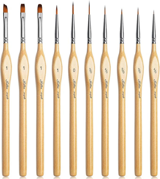 Golden Maple Miniature Paint Brushes 10pcs Detail Paint Brushes Flat Angle Filbert Fine Detail Brush Set for Acrylic, Watercolor, Miniature Models