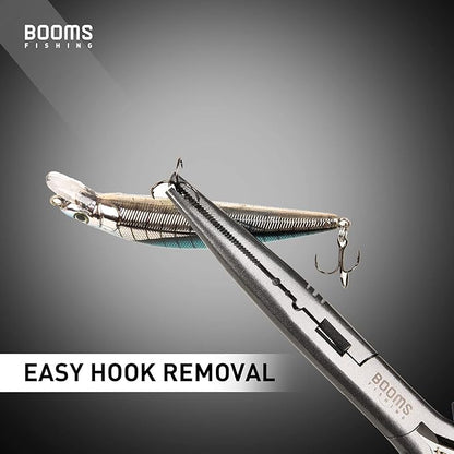 Booms Fishing F03 Needle Nose Fishing Pliers, 9" Fisherman's Pliers, Long Nose Hook Remover, Saltwater Resistant Fishing Gear, Gray