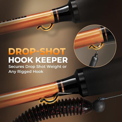 KastKing Lethal Blaze Twin-tip Fishing Rod and Reel Combo, Spinning & Baitcaster Combo, Flame Pattern Design, IM6 Graphite 2Pc Rod with Backup Tip Section, Stainless-Steel Guides, EVA Handle